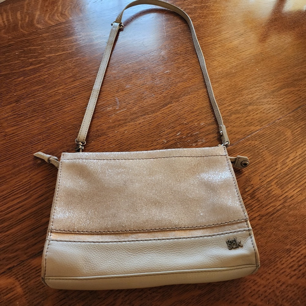 The Sak Womens Iris Leather Demi Clutch Crossbody Bag Nude Sparkle 245592